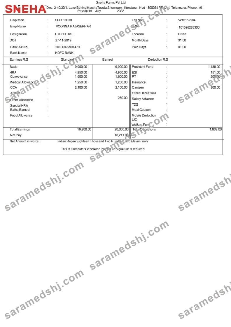 Sneha Farms payslip template in Word and PDF formats.pdf, 1